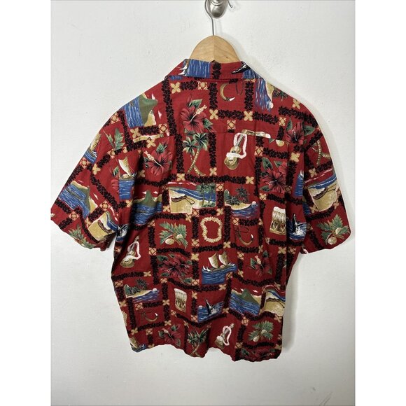 Hawaiian Aloha Shirt Howie Red Humpback Whale Palm Made in Hawaii Men's XL - Picture 5 of 5